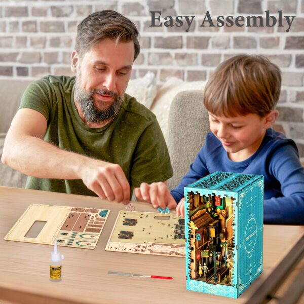 MIEBELY Book Nook Kits for Adults, DIY Miniature House Kit with 2 Lights, Tiny House Booknook for Adults, Teen and Beginners to Build, 3D Wooden Puzzle Dollhouse Creative Idea Gift for Book Lover