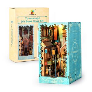 MIEBELY Book Nook Kits for Adults, DIY Miniature House Kit with 2 Lights, Tiny House Booknook for Adults, Teen and Beginners to Build, 3D Wooden Puzzle Dollhouse Creative Idea Gift for Book Lover